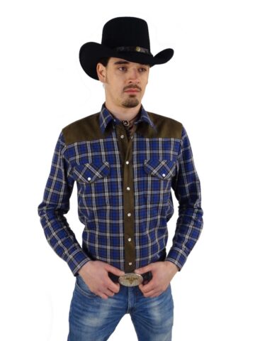 Great Western Herren Westernhemd Hoss langarm blau-kariert Cowboys Westernhemden primary image