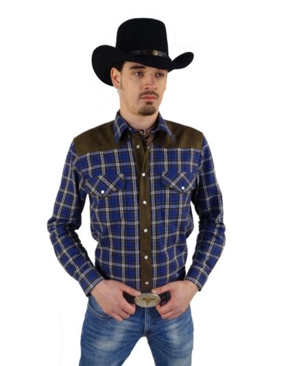 Great Western Herren Westernhemd Hoss langarm blau-kariert Cowboys Westernhemden primary image