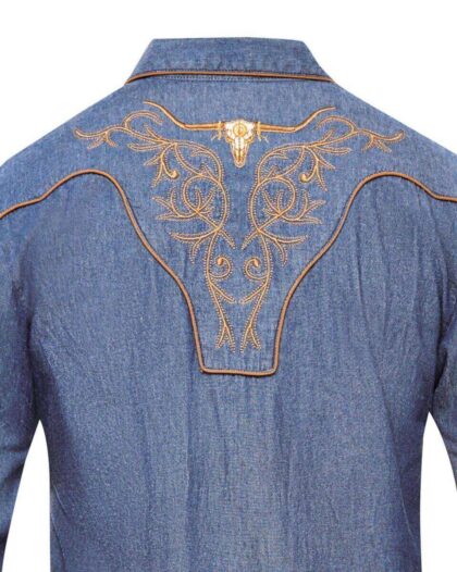 Rangers Westernhemd Colten denim-blau langarm Cowboys Westernhemden detail image 3