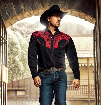 Stars & Stripes Herren Westernhemd Brooks schwarz Langarm Cowboys Westernhemden detail image 3