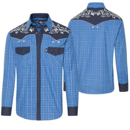 Stars & Stripes Herren Westernhemd Finley blau kariert Langarm Cowboys Westernhemden detail image 3