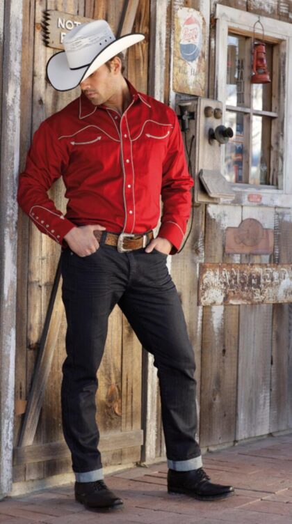Stars & Stripes Herren Westernhemd Jack red langarm rot Cowboys Westernhemden detail image 2