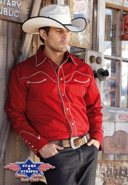Stars & Stripes Herren Westernhemd Jack red langarm rot Cowboys Westernhemden detail image 4