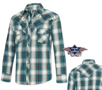 Stars & Stripes Herren Westernhemd Jeff blue langarm blau kariert Cowboys Westernhemden detail image 4