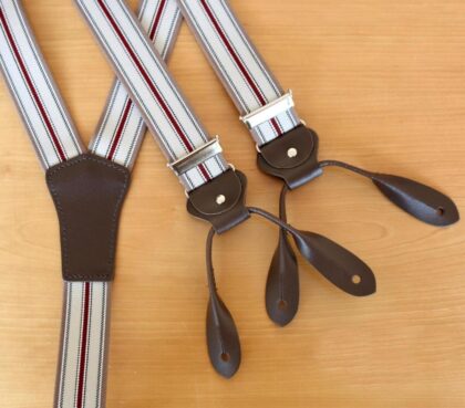 Stars & Stripes Old Style Hosenträger mit Lederlaschen rot & grau gestreift Cowboys Old Style detail image 3