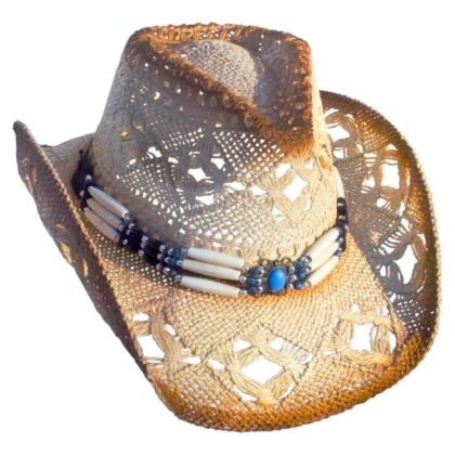 Western Style Strohhut mit Perlen-Hutband hellbraun Hüte Strohhüte primary image