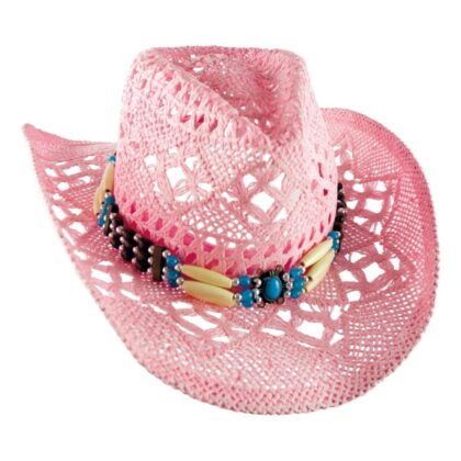 Western Style Strohhut mit Perlen-Hutband pink Hüte Strohhüte primary image