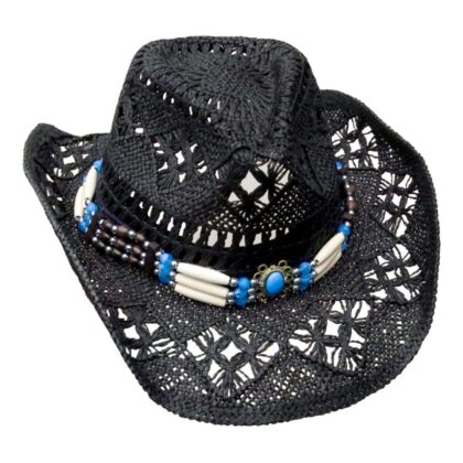 Western Style Strohhut mit Perlen-Hutband schwarz Hüte Strohhüte primary image
