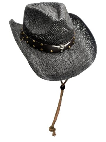 Western Style Strohhut schwarz mit Stierkopf Hüte Strohhüte primary image