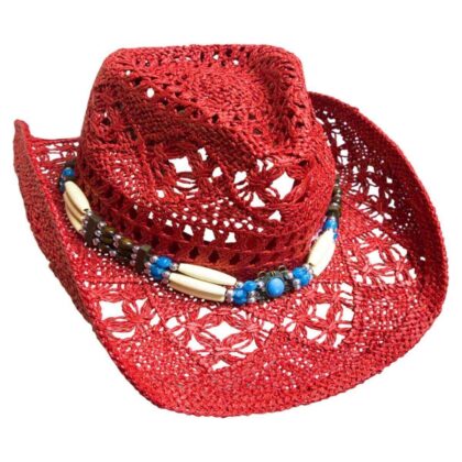 Great Western Damen Strohhut Perlen-Hutband rot Hüte Strohhüte Rot unisex main image Western Wear