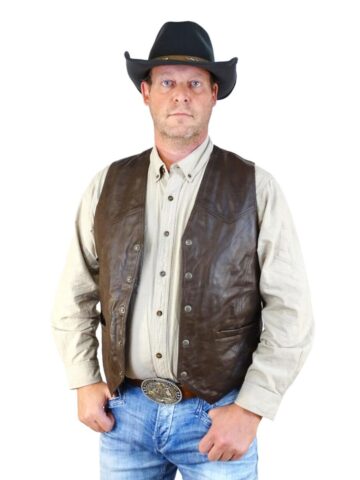 Great Western Herren Antik Classic Lammleder-Weste braun Cowboys Westen Braun male main image Western Wear