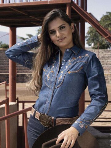 Rangers Damen Westernbluse Jenny Denim blau Langarm Ladies Oberteile & Blusen Blau female main image Western Wear