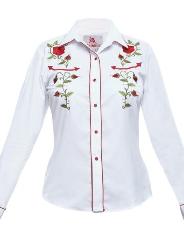 Rangers Westernbluse Summer weiß dunkelrot langarm Ladies Oberteile & Blusen Weiß female main image Western Wear