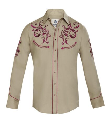 Rangers Westernhemd Daylon beige weinrot langarm Cowboys Westernhemden Beige male detail 1