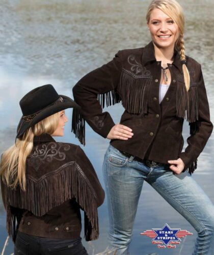 Stars & Stripes Damen Leder-Fransenjacke Yuma braun Outdoor Lederjacken Braun female main image Western Wear