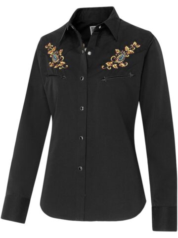 Stars & Stripes Damen Westernbluse Cara schwarz Langarm Ladies Oberteile & Blusen Schwarz female main image Western Wear