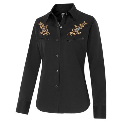 Stars & Stripes Damen Westernbluse Cara schwarz Langarm Ladies Oberteile & Blusen Schwarz female main image Western Wear