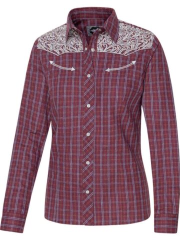 Stars & Stripes Damen Westernbluse Cora rot kariert Langarm Ladies Oberteile & Blusen Rot female main image Western Wear