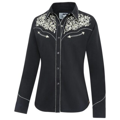 Stars & Stripes Damen Westernbluse Holly langarm schwarz mit Bestickung Ladies Oberteile & Blusen Schwarz female main image Western Wear