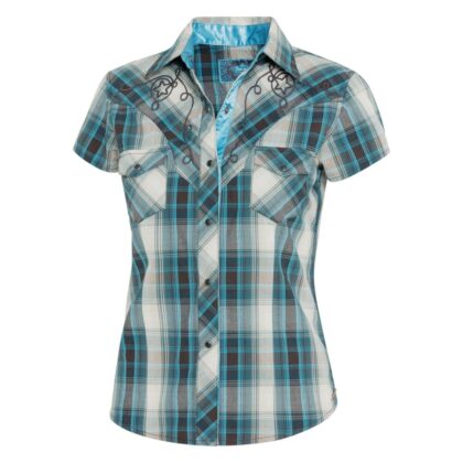 Stars & Stripes Damen-Westernbluse Josie Kurzarm Ladies Oberteile & Blusen Blau female main image Western Wear