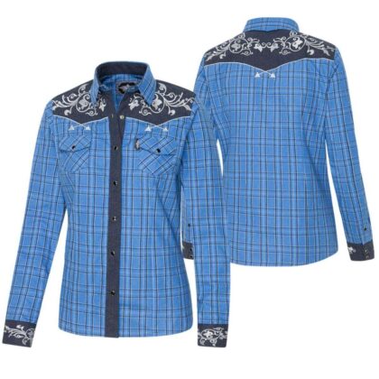 Stars & Stripes Damen Westernbluse Laura blau kariert Langarm Ladies Oberteile & Blusen Blau female detail 3