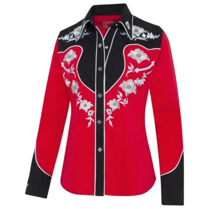 Stars & Stripes Damen Westernbluse Lynn rot schwarz langarm Ladies Oberteile & Blusen Rot female main image Western Wear