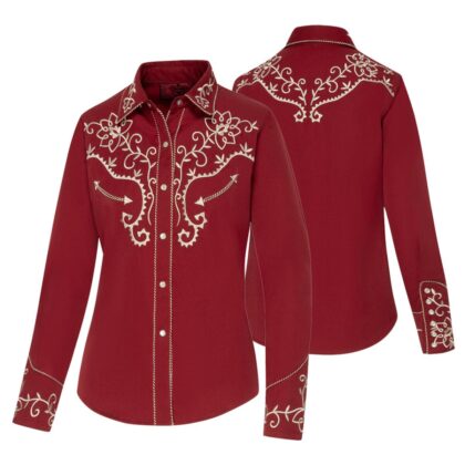 Stars & Stripes Damen Westernbluse Ruth langarm rot Ladies Oberteile & Blusen Rot female main image Western Wear