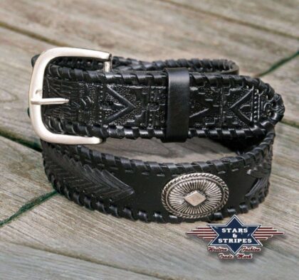 Stars & Stripes Western Ledergürtel WG-96 schwarz Gürtel Ledergürtel Schwarz unisex detail 1