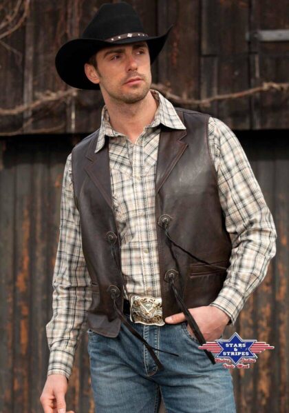 Stars & Stripes Western-Lederweste Bonanza braun Cowboys Westen Braun male main image Western Wear