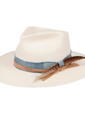 Stetson Feather Trim Toyo Strohhut Hüte Stoffhüte Weiß unisex main image Western Wear