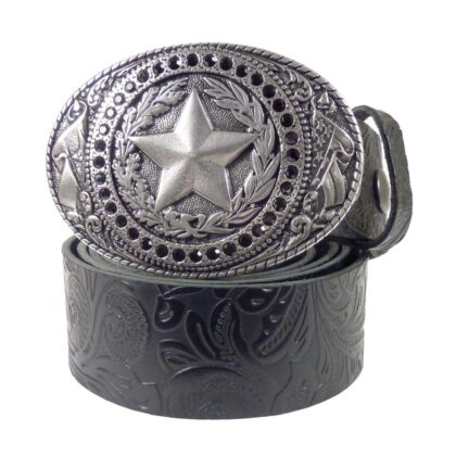 Western Ledergürtel Black Daisys & Sheriff Silber Gürtel Ledergürtel Schwarz unisex main image Western Wear