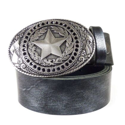 Western Ledergürtel Shiny Black & Sheriff Silber Gürtel Ledergürtel Schwarz unisex main image Western Wear