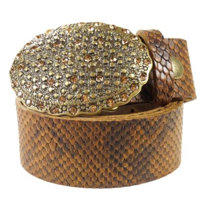 Western Ledergürtel Snake Brown & Funkeln Gold Gürtel Ledergürtel Braun unisex main image Western Wear