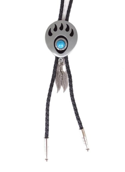 Great Western Bolo Tie Bärentatze mit Türkis und Federn Accessoires Boloties Silber unisex detail 1