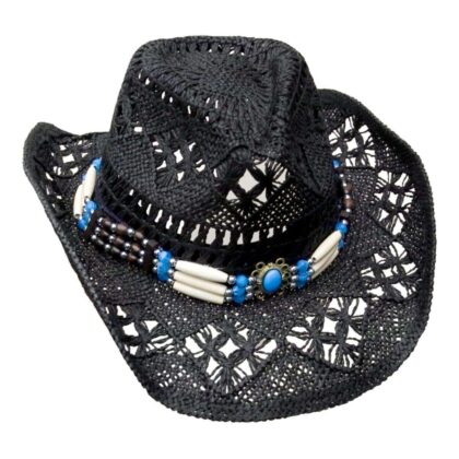 Great Western Damen Strohhut Perlen-Hutband schwarz Hüte Strohhüte Schwarz unisex main image Western Wear