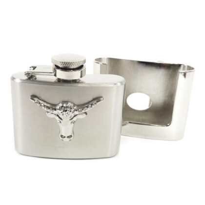 Great Western Flachmann Gürtelschnalle Flask Stierkopf 2oz 60ml Gürtel Gürtelschnallen Silber unisex detail 1