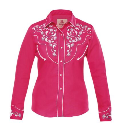 Rangers Westernbluse Madison fuchsia weiß langarm Ladies Oberteile & Blusen Pink female main image Western Wear