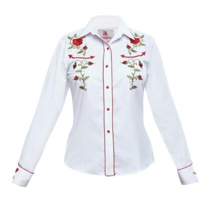 Rangers Westernbluse Summer weiß dunkelrot langarm Ladies Oberteile & Blusen Weiß female main image Western Wear