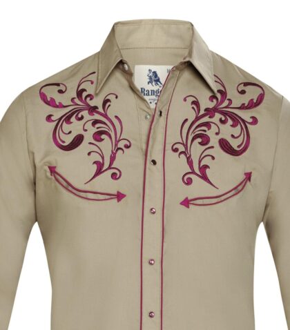 Rangers Westernhemd Daylon beige weinrot langarm Cowboys Westernhemden Beige male detail 3