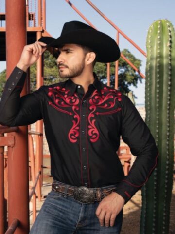 Rangers Westernhemd Ricardo schwarz rot langarm Cowboys Westernhemden Schwarz male main image Western Wear