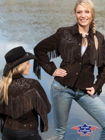 Stars & Stripes Damen Leder-Fransenjacke Yuma braun Outdoor Lederjacken Braun female main image Western Wear