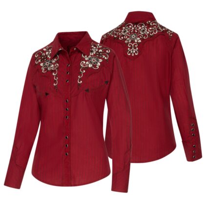 Stars & Stripes Damen Westernbluse Catherine rot langarm Ladies Oberteile & Blusen Rot female main image Western Wear