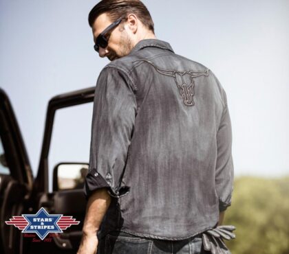 Stars & Stripes Herren Westernhemd Enzo langarm grau Cowboys Westernhemden Grau male detail 4