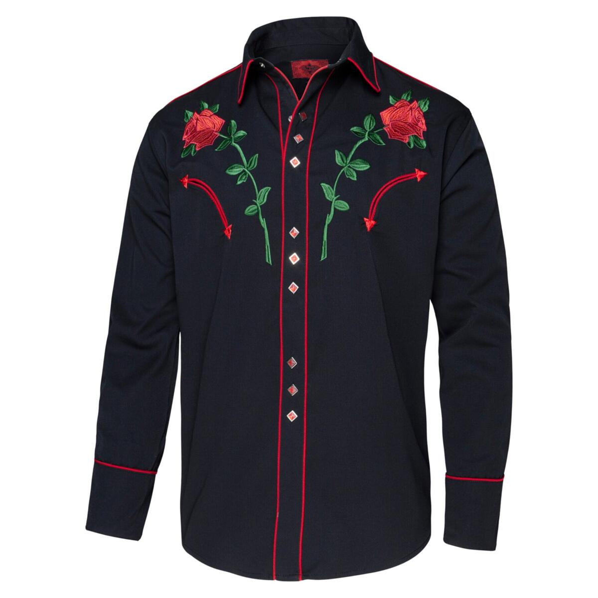 Black dress shirt with red roses online