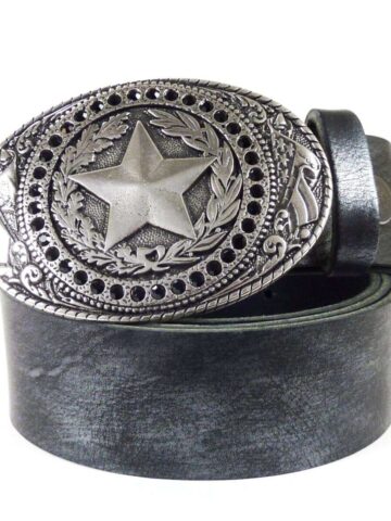 Western Ledergürtel Shiny Black & Sheriff Silber Gürtel Ledergürtel Schwarz unisex main image Western Wear