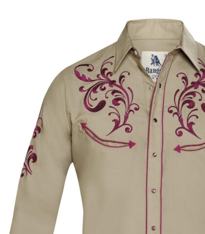 Rangers Westernhemd Daylon beige weinrot langarm Cowboys Westernhemden Beige male detail 2