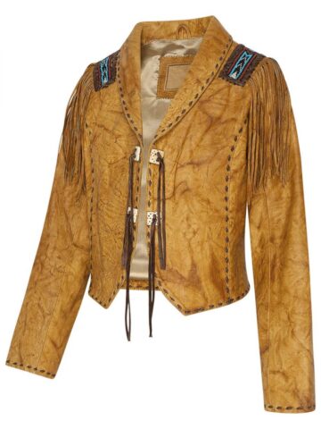 Stars & Stripes Damen Leder-Fransenjacke AZTECA braun Outdoor Lederjacken Braun female main image Western Wear