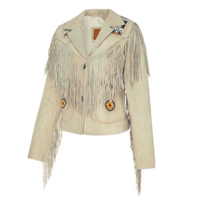 Stars & Stripes Damen Lederjacke Kiana mit Fransen beige Outdoor Lederjacken Beige female main image Western Wear