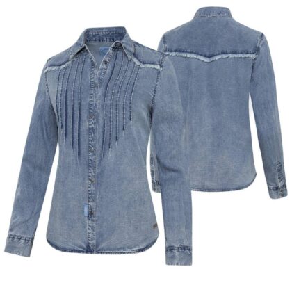 Stars & Stripes Damen Westernbluse Blue jeansblau langarm Ladies Oberteile & Blusen Blau female detail 3