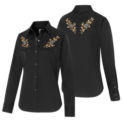 Stars & Stripes Damen Westernbluse Cara schwarz Langarm Ladies Oberteile & Blusen Schwarz female detail 4